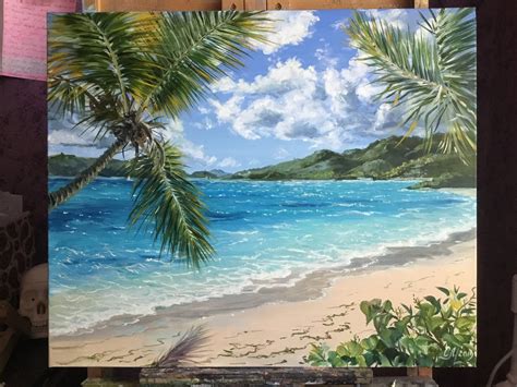 Tropical beach painting commission oil painting landscape | Etsy