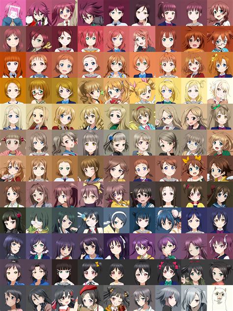 107 LoveLive characters, sorted by haircolor : r/LoveLive