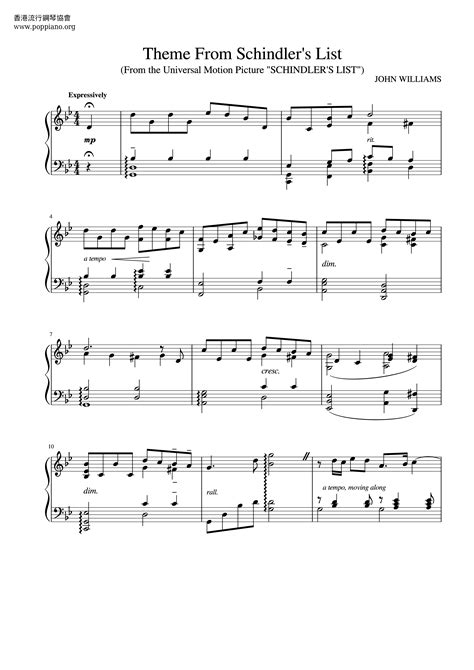 John Williams Schindler's List Sheet Music Notes, Chords Download Printable Piano Solo PDF Score ...