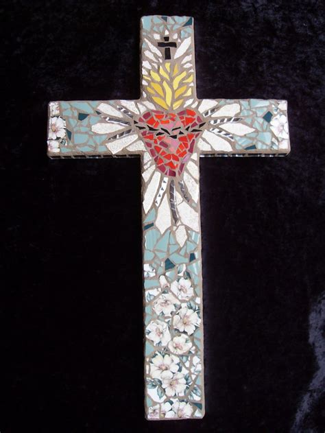 Sacred Heart Mosaic Cross - SOLD | Mosaic art, Mosaic crosses, Cross art