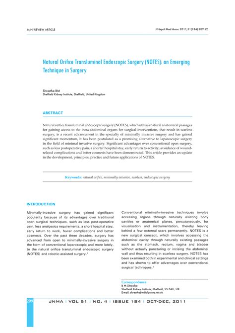 (PDF) Natural Orifice Transluminal Endoscopic Surgery (NOTES): an Emerging Technique in Surgery