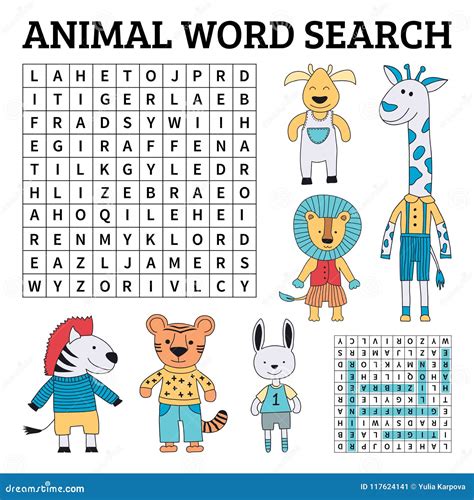 Animal Word Search Game for Kids Stock Vector - Illustration of jungle, language: 117624141