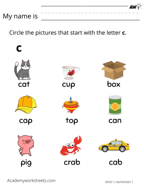 Learn the Letter C - worksheets - Academy Worksheets