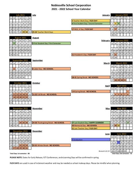 Noblesville Schools Calendar Holidays 2021-2022 PDF