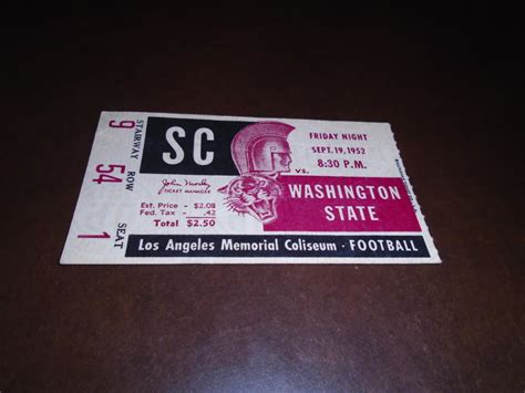 1952 WASHINGTON STATE AT USC COLLEGE FOOTBALL TICKET STUB EX | eBay