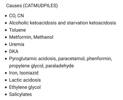 Causes for High Anion gap metabolic acidosis (Mnemonic -CAT MUDPILES) : r/Medpedia