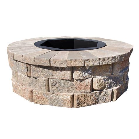 Pavestone 40 in. W x 14 in. H Rockwall Round Fire Pit Kit - Palomino-RWK54581 - The Home Depot