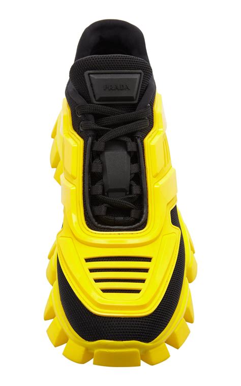 Lyst - Prada Combat Leather-trimmed Mesh And Rubber Sneakers in Yellow ...