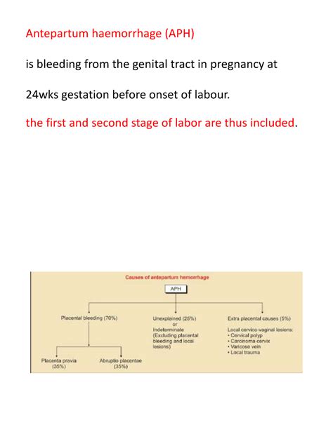 Antepartum haemorrhage (APH) - the first and second stage of labor are thus included. Causes of ...