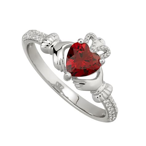 January Birthstone Claddagh Ring Set with Garnet Gemstone