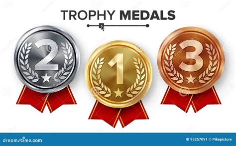 Gold, Silver, Bronze Medals Set Vector. Metal Realistic Badge with ...