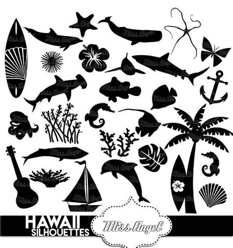 Hawaii Silhouette Clipart. Tropical Clipart, Luau Party Décor. Hawaiian ...