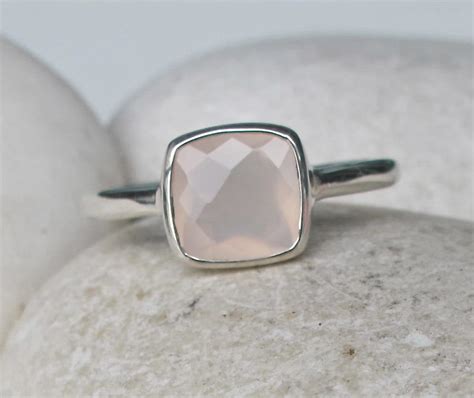 Stackable Pink Chalcedony Ring Square Shape Pink Ring Light | Etsy