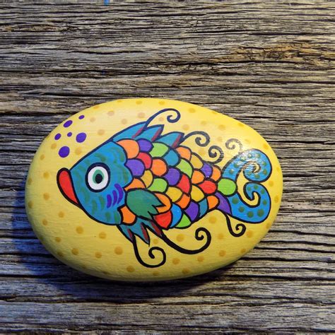 Whimsical Fish Painted Rock,Decorative Accent Stone, Paperweight | Painted rocks, Rock painting ...