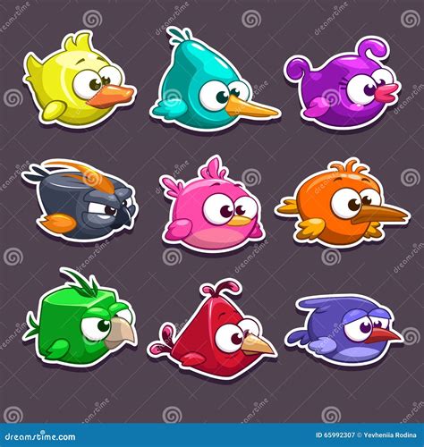 Funny Cartoon Birds Stickers Stock Vector - Illustration of game, angry: 65992307