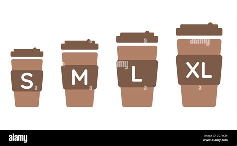 Coffee cup sizes set S M L XL. Different size - small, medium, large and extra large. Isolated ...