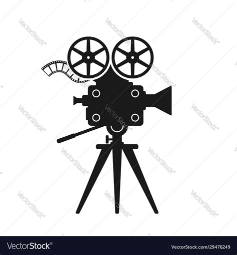 Retro movie camera black silhouette on white Vector Image