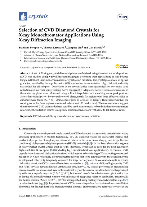 (PDF) Selection of CVD Diamond Crystals for X-ray Monochromator Applications Using X-ray ...