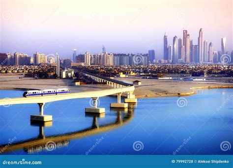 Palm Jumeirah Monorail and Dubai Skyscrapers Stock Photo - Image of ...