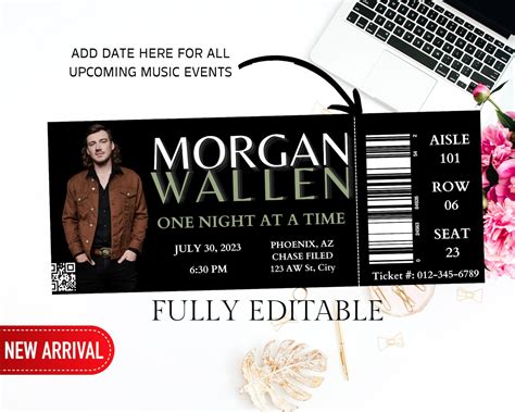 Editable Morgan Wallen Concert Ticket Template Concert Ticket Gift Event Ticket Editable Custom ...