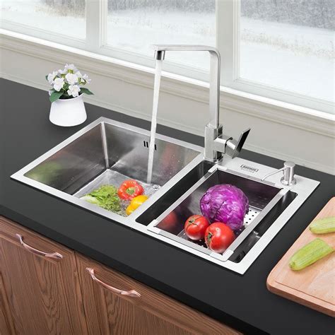 Modern Kitchen Sink Simple 304 Stainless Steel Sink Thicken 1.2mm Handmade Double Bowl Kitchen ...