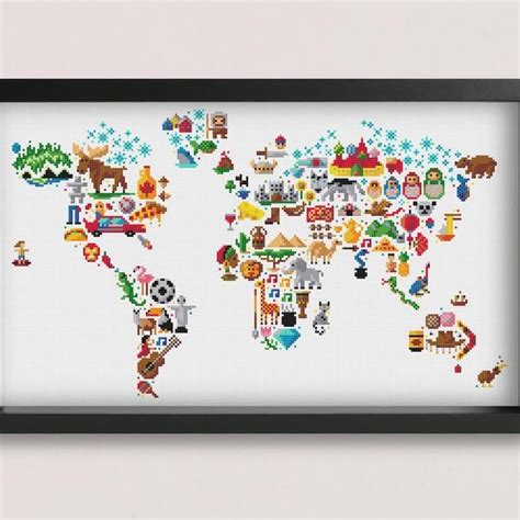 World Map Cross Stitch Pattern Printable PDF Pattern World - Etsy | Cross stitch map, Cross ...