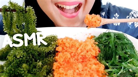 ASMR TOBIKO EGGS,SEA GRAPES,SEAWEED SALAD| กินไข่กุ้ง,องุ่นทะเล,ยำสาหร่าย| EATING SOUNDS |TKMA ...