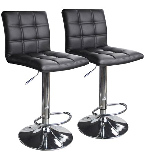 Modern Square PU Leather Adjustable Bar Stools with Back,Set of 2 ...