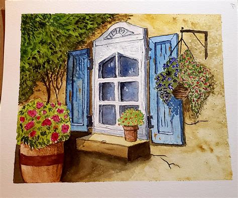 Windows, flowers, and shadows. First Paul Clark tutorial. : r/Watercolor