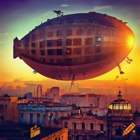 Steampunk cityscape with airships