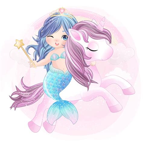 Premium Vector | Hand drawn cute unicorn and mermaid