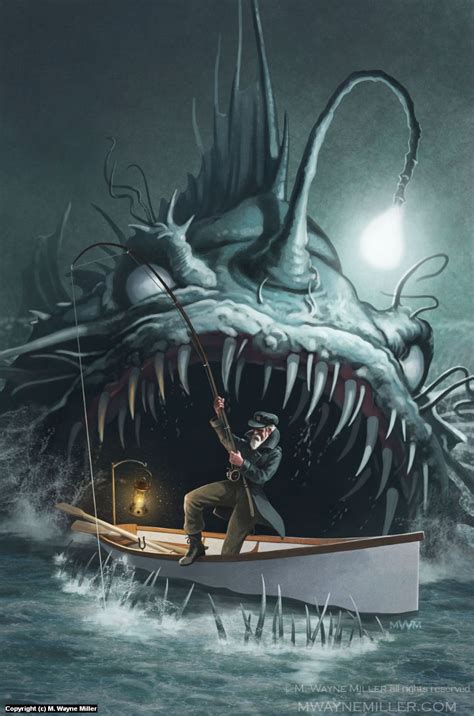 Angler in Darkness Artwork by Wayne Miller | Sea monster art, Dark ...