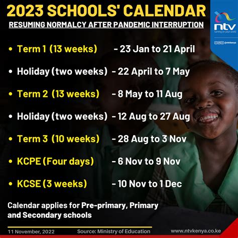 NTV Kenya on Twitter: "2023 School's Calendar for pre-primary, primary and secondary schools."