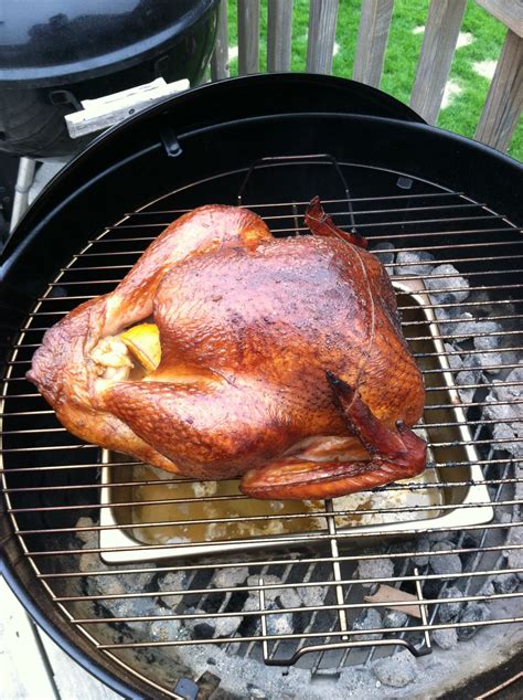 Weber grilled/smoked turkey. Soaked in brine for 12 hours then charcoal ...