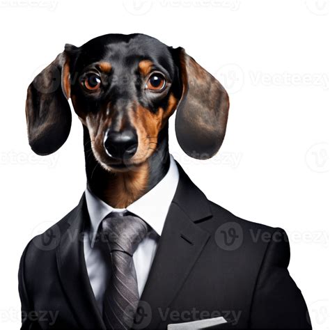 Portrait of Humanoid Anthropomorphic Dachshund Dog Wearing Black Business Suit Isolated ...