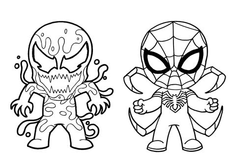 Chibi Venom Y Chibi Hombre Araña para colorear, imprimir e dibujar –ColoringOnly.Com