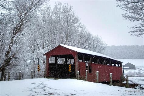 "Snow Covered Covered Bridge" by Gene Walls | Redbubble