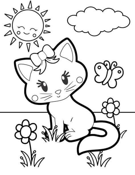 Cute Cat Coloring Page - Free Printable