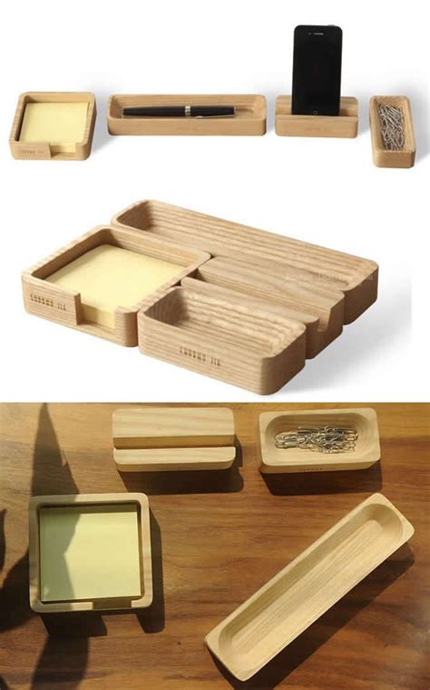 Wooden Cell Phone Stand Desktop Organizer Set, 4 Piece | Wooden desk organizer, Wooden desk ...