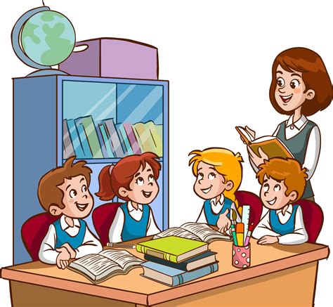 teacher and students are studying in the classroom cartoon vector ...