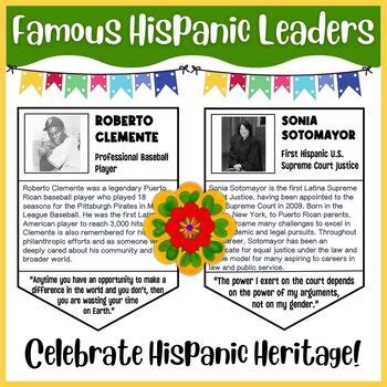 Famous Hispanic Leaders Pennants | Biography Classroom Decor Hispanic ...