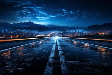 Premium AI Image | Nocturnal journey Side view asphalt road under city ...