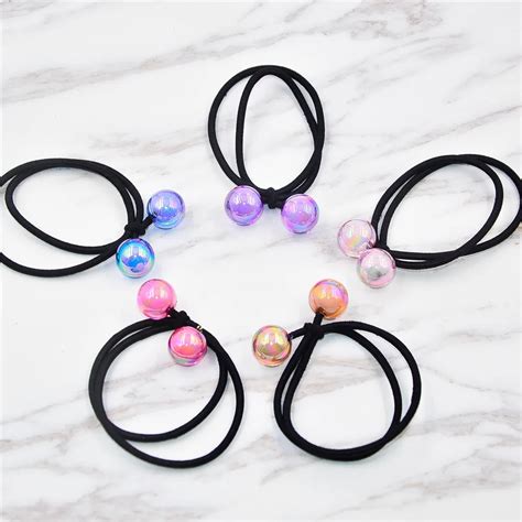 Pack of 5 Colorful Cute Elastic ball Hair Ties for Kids and GIrls Hair ...