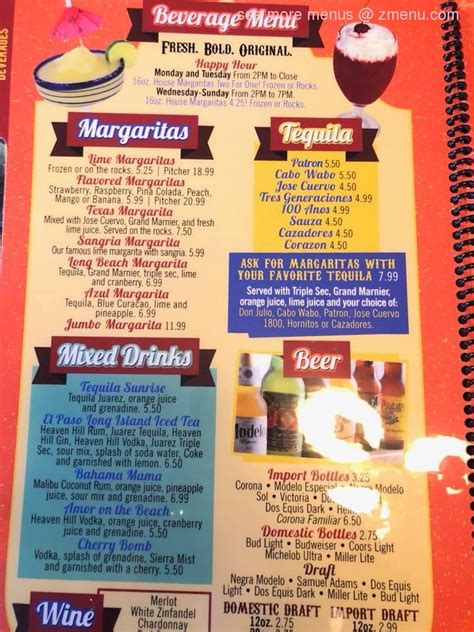 Menu at El Paso Mexican Restaurant, Falmouth