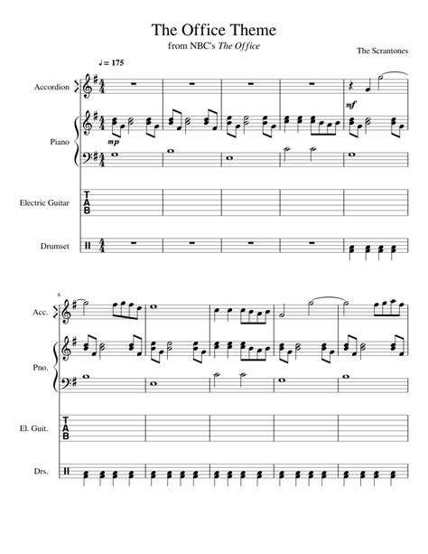 The Office Theme sheet music for Piano, Guitar, Percussion download free in PDF or MIDI