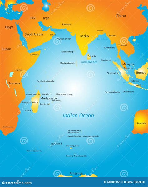 Mapa De La Región Del Océano Índico Ilustración del Vector - Ilustración de india, ruanda: 68809355