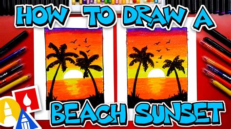 How To Draw A Beach Sunset - Blending Gel Crayons - Art For Kids Hub