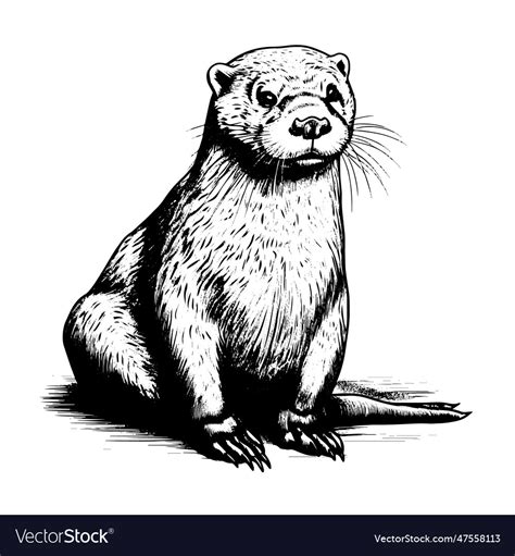 Otter drawing isolated hand drawn engraved style Vector Image