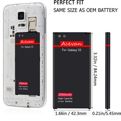 Galaxy S5 Battery Acevan 2950mAh Li-ion Replacement Battery for Samsung Galaxy S5, Verizon G900V ...