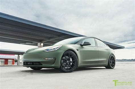 Matte Military Green Tesla Model 3 with 20" M3115 Forged Wheels | Tesla ...